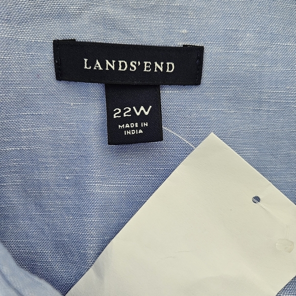 Lands End Linen Blend Shirt Dress Womens 22W Chambray Blue Belted - Picture 3 of 10